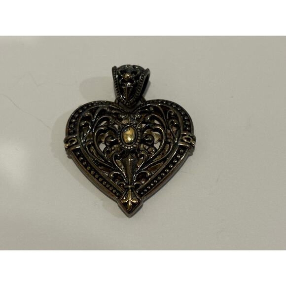 Sterling Silver & 14k Gold DMC Filigree Heart Pendant Vintage - Picture 2 of 6
